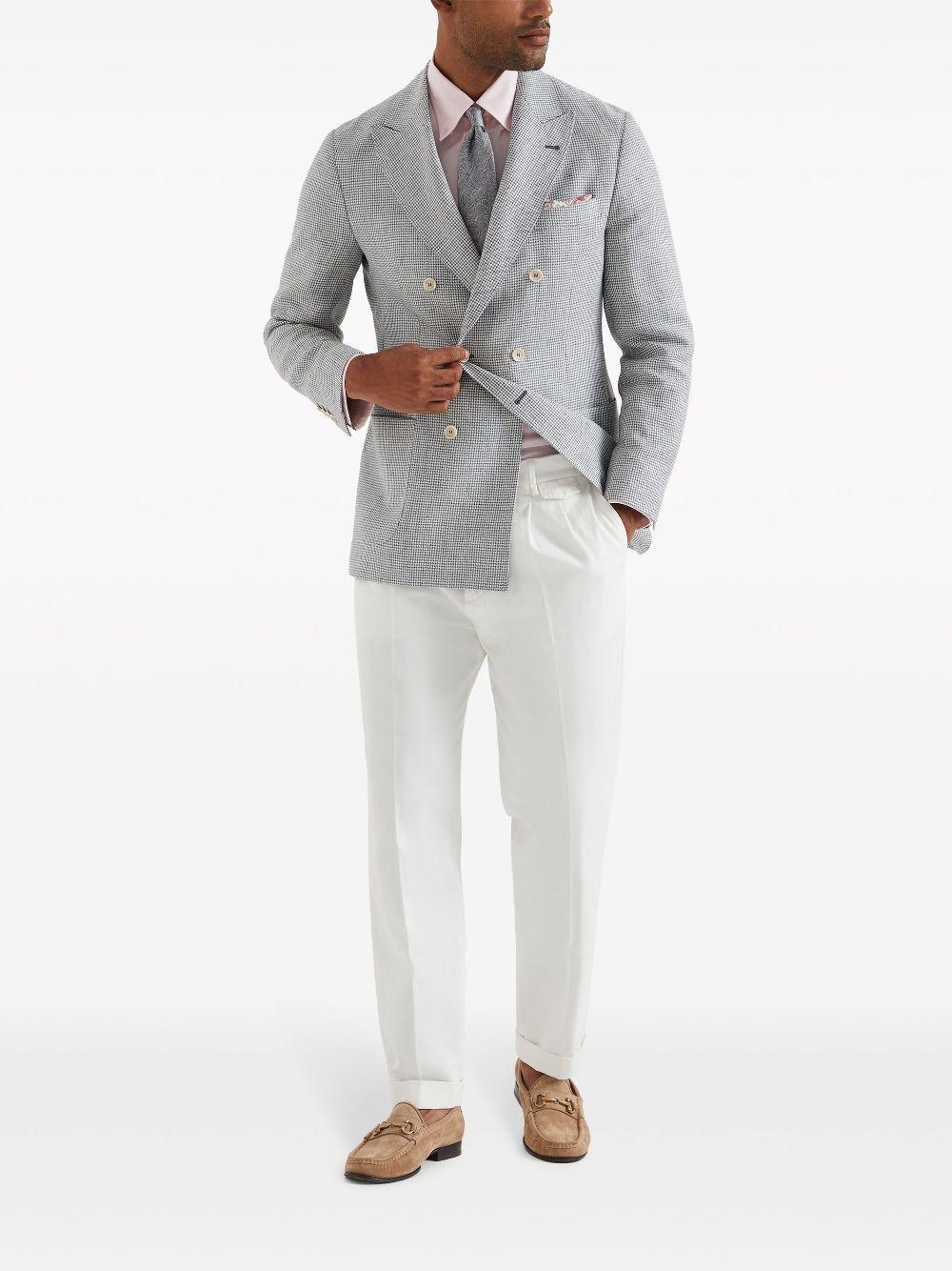BRUNELLO CUCINELLI Double-breasted Puppytooth Linen Suit Jacket In Grey Product Image