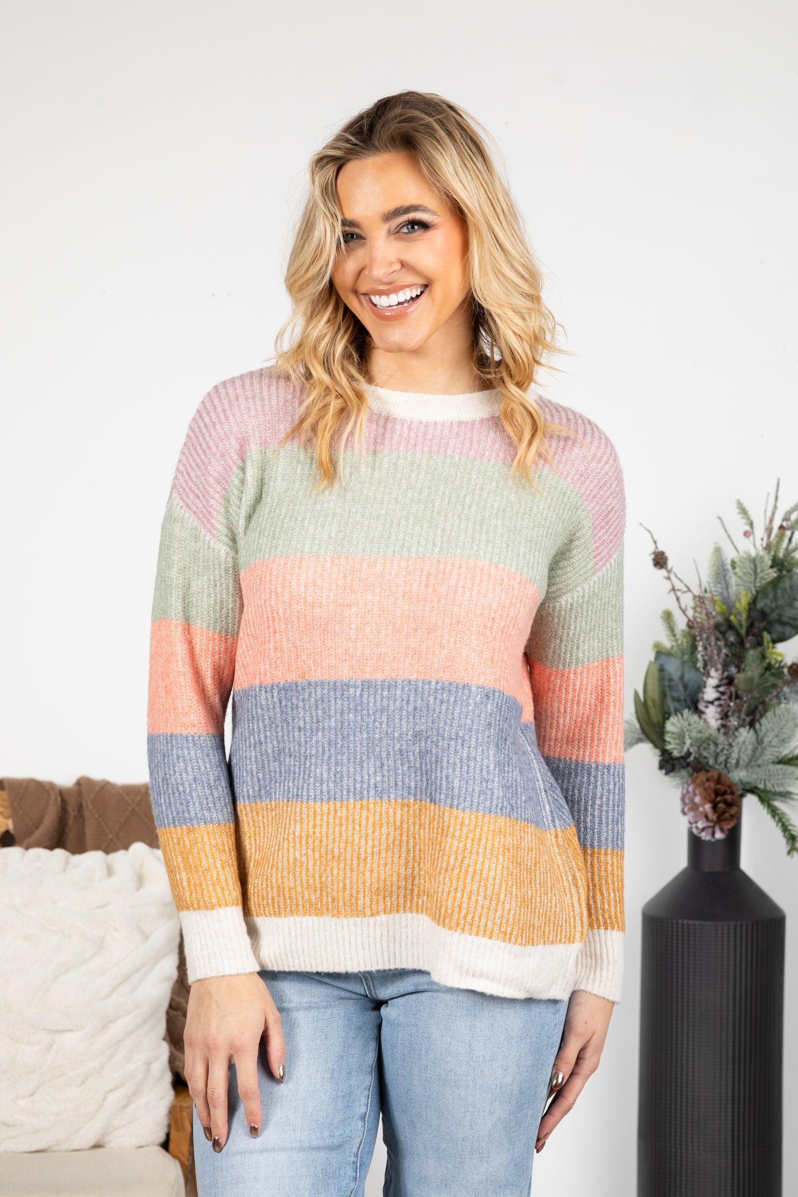 Ribbed Multicolor Colorblock Sweater Product Image