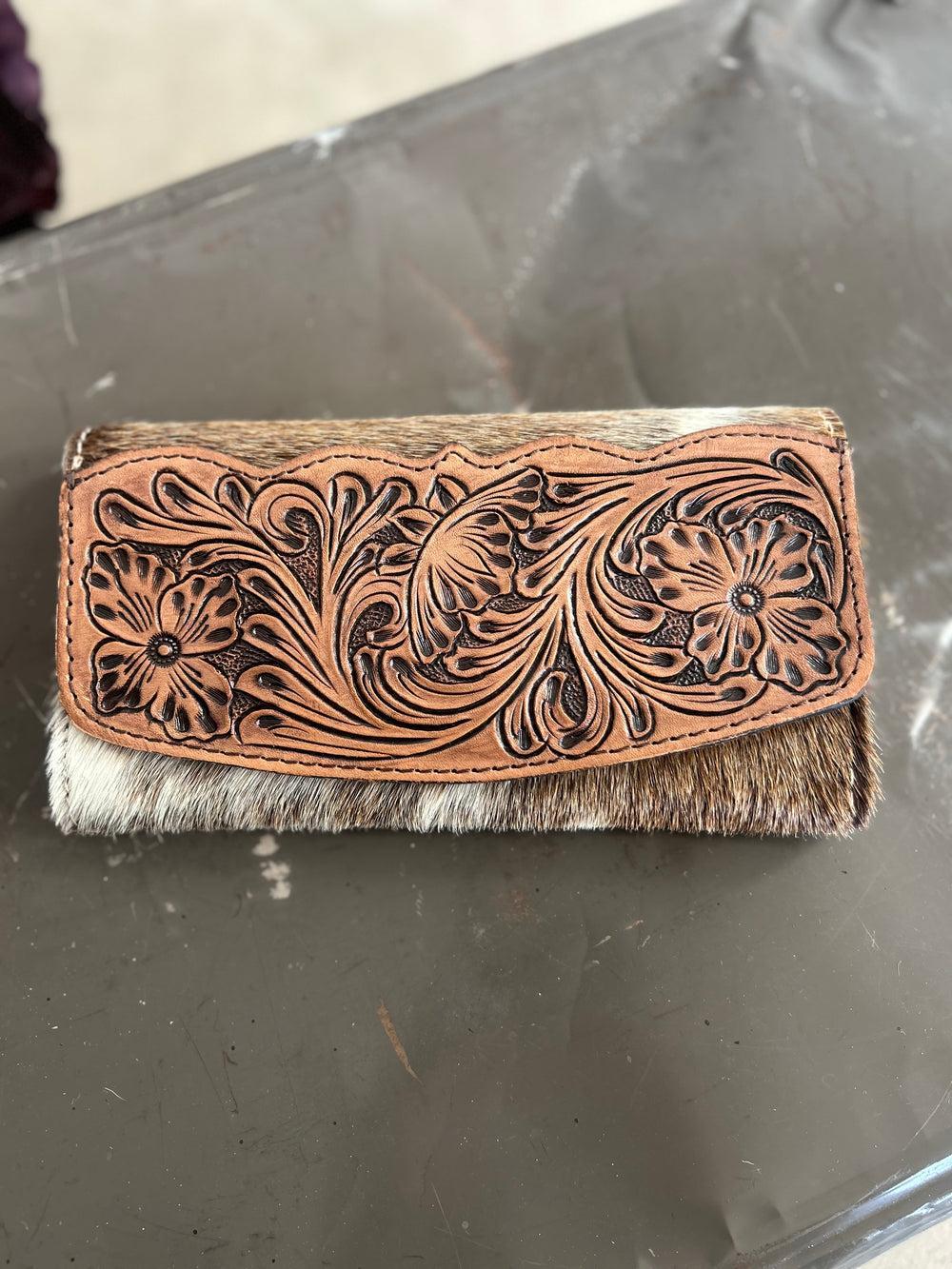 American Darling Hair on Hide Tooled Leather Wallet Product Image