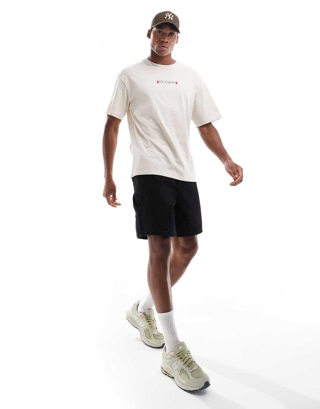 ADPT oversized T-shirt with knight back print in cream Product Image