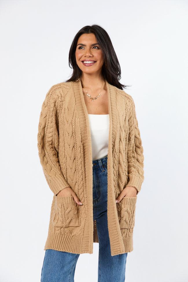 Sweet Nothings Tan Chunky Cable Knit Cardigan FINAL SALE Product Image