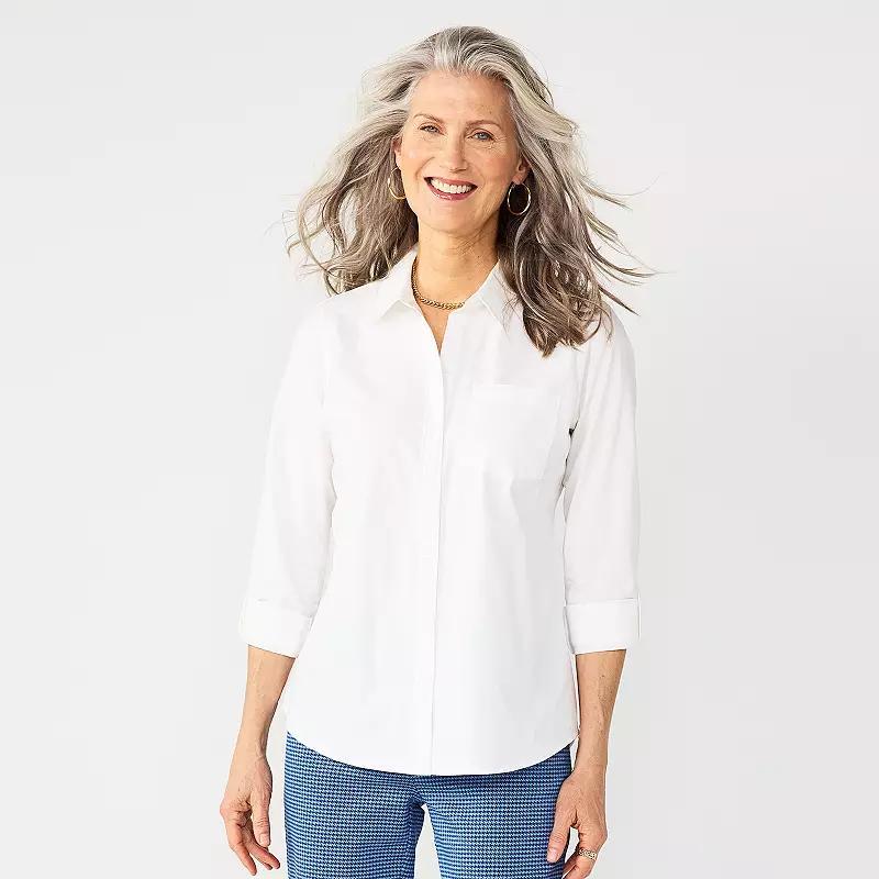 Petite Croft & Barrow Essential One Pocket Button Down Shirt, Womens Product Image
