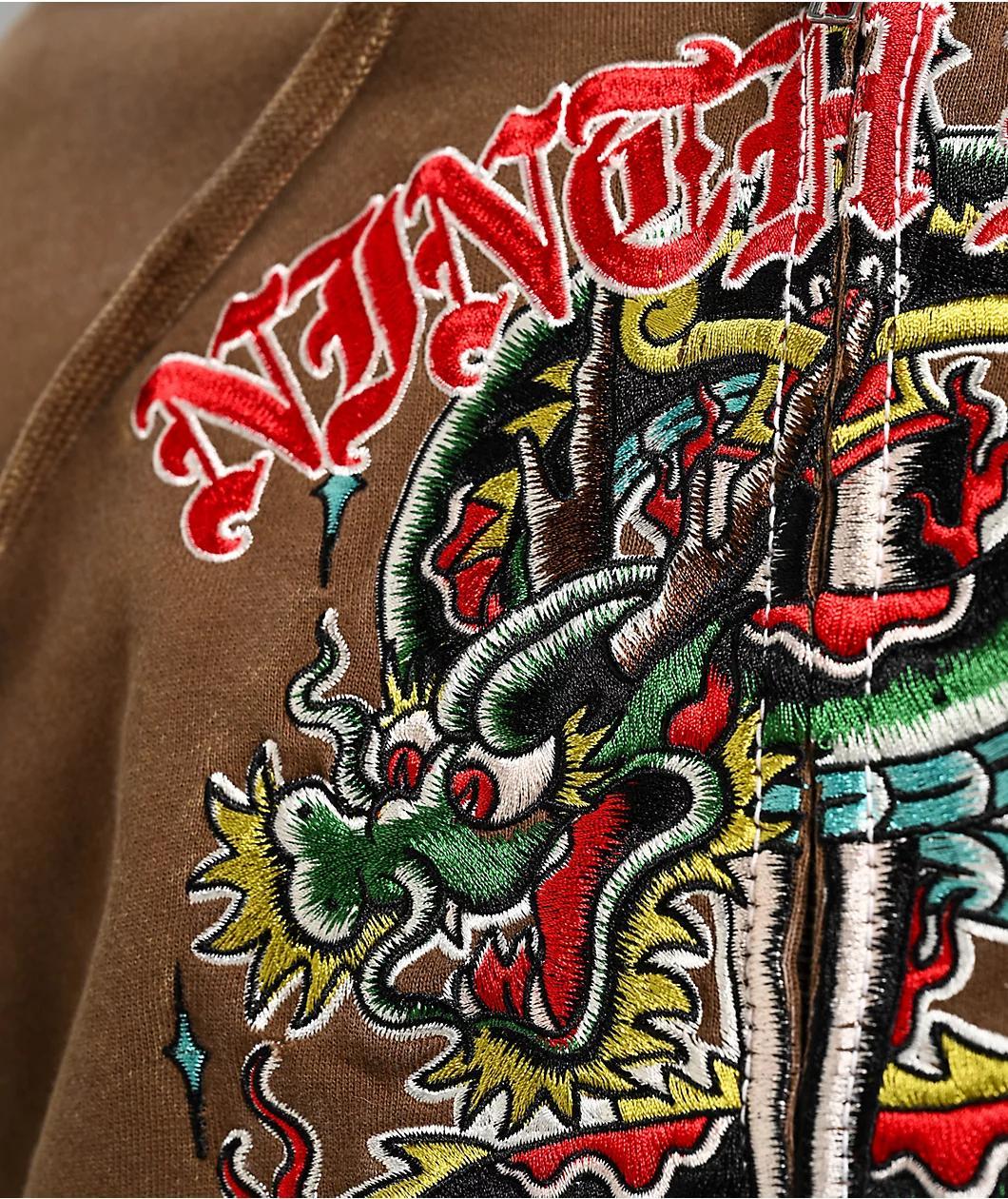 Ninth Hall Dragon Fire Brown Wash Zip Hoodie Product Image