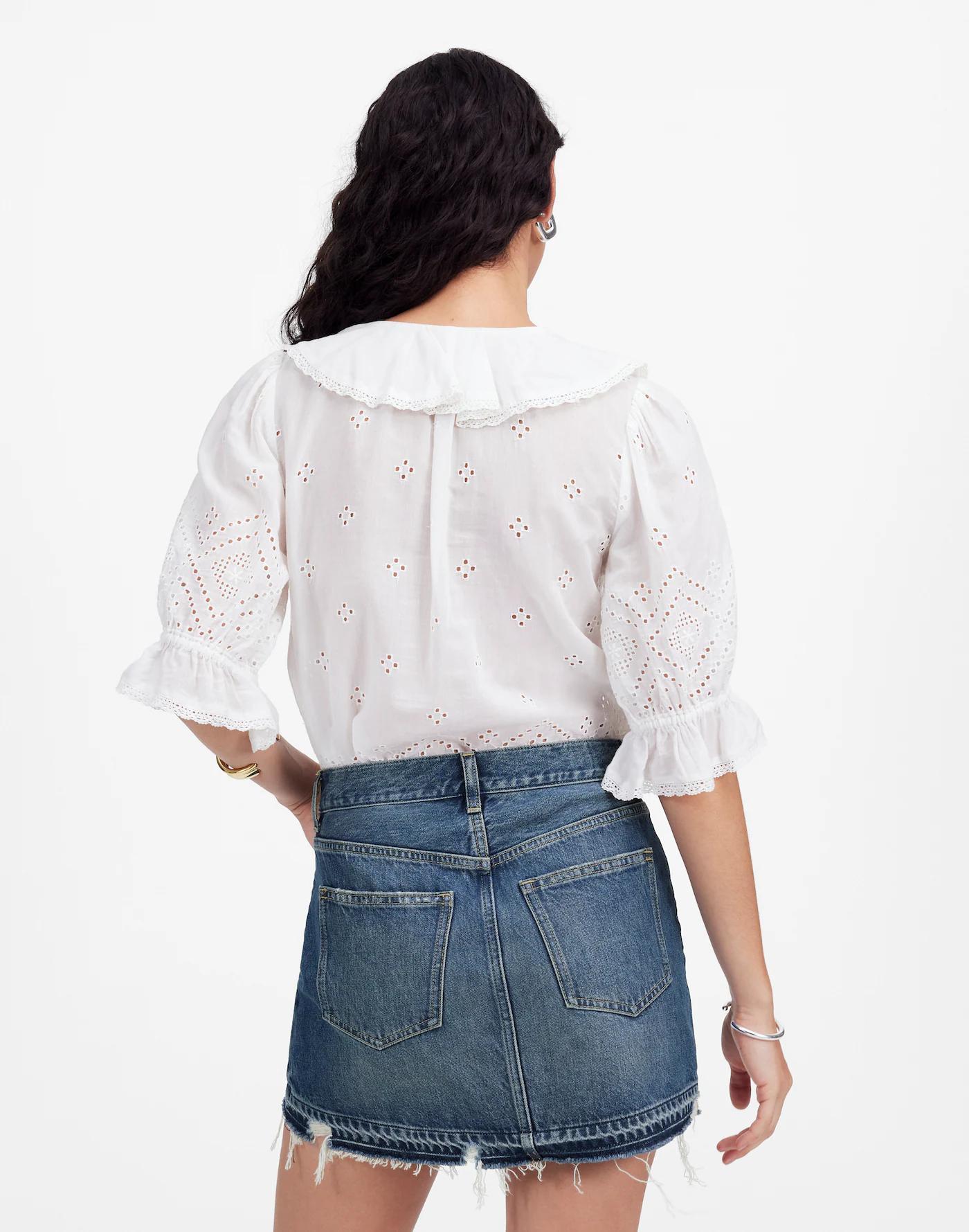 Postage-Stamp Denim Mini Skirt in Croswell Wash Product Image