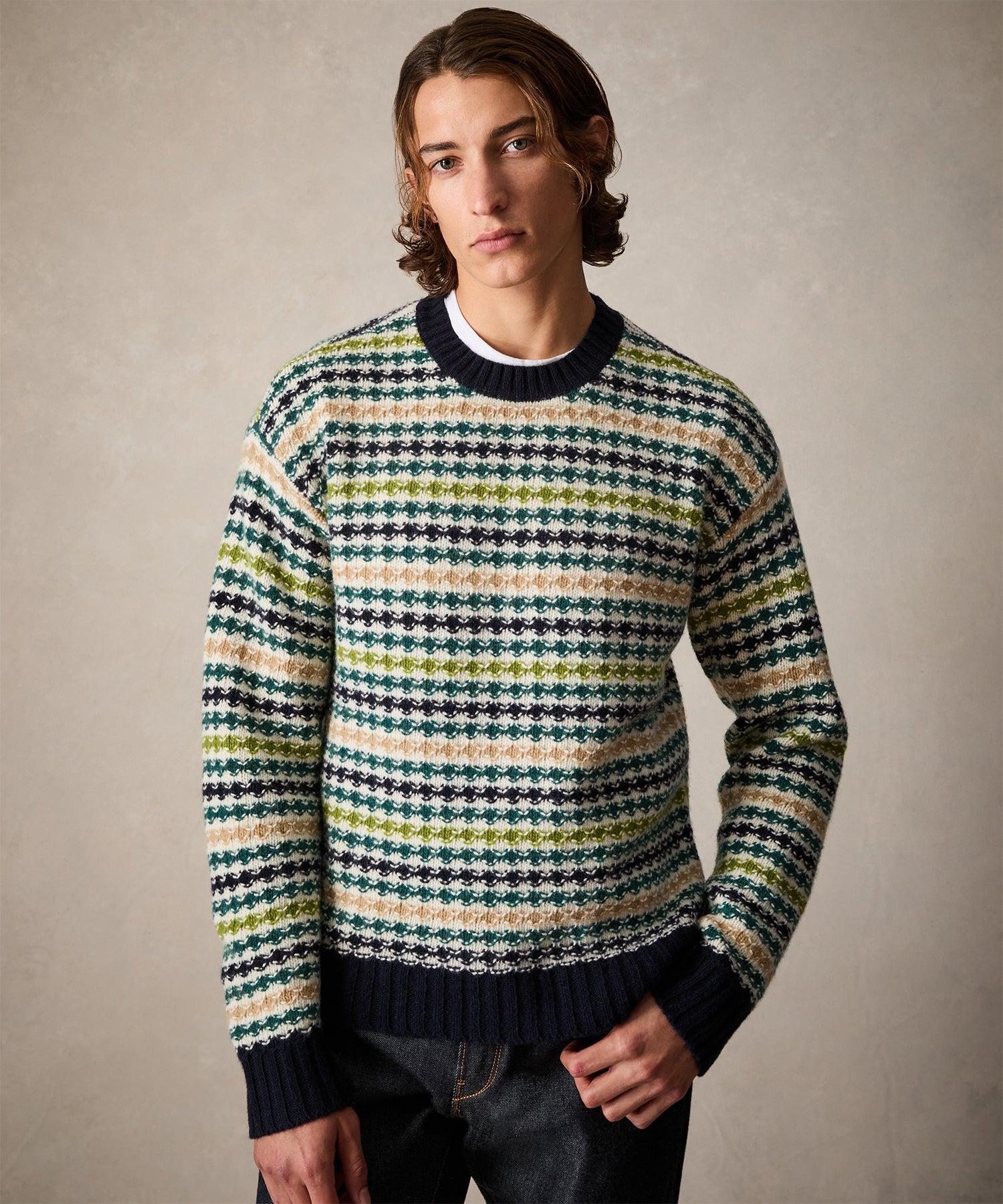 Merino Bubble Stripe Crewneck Sweater in Dark Teal Product Image