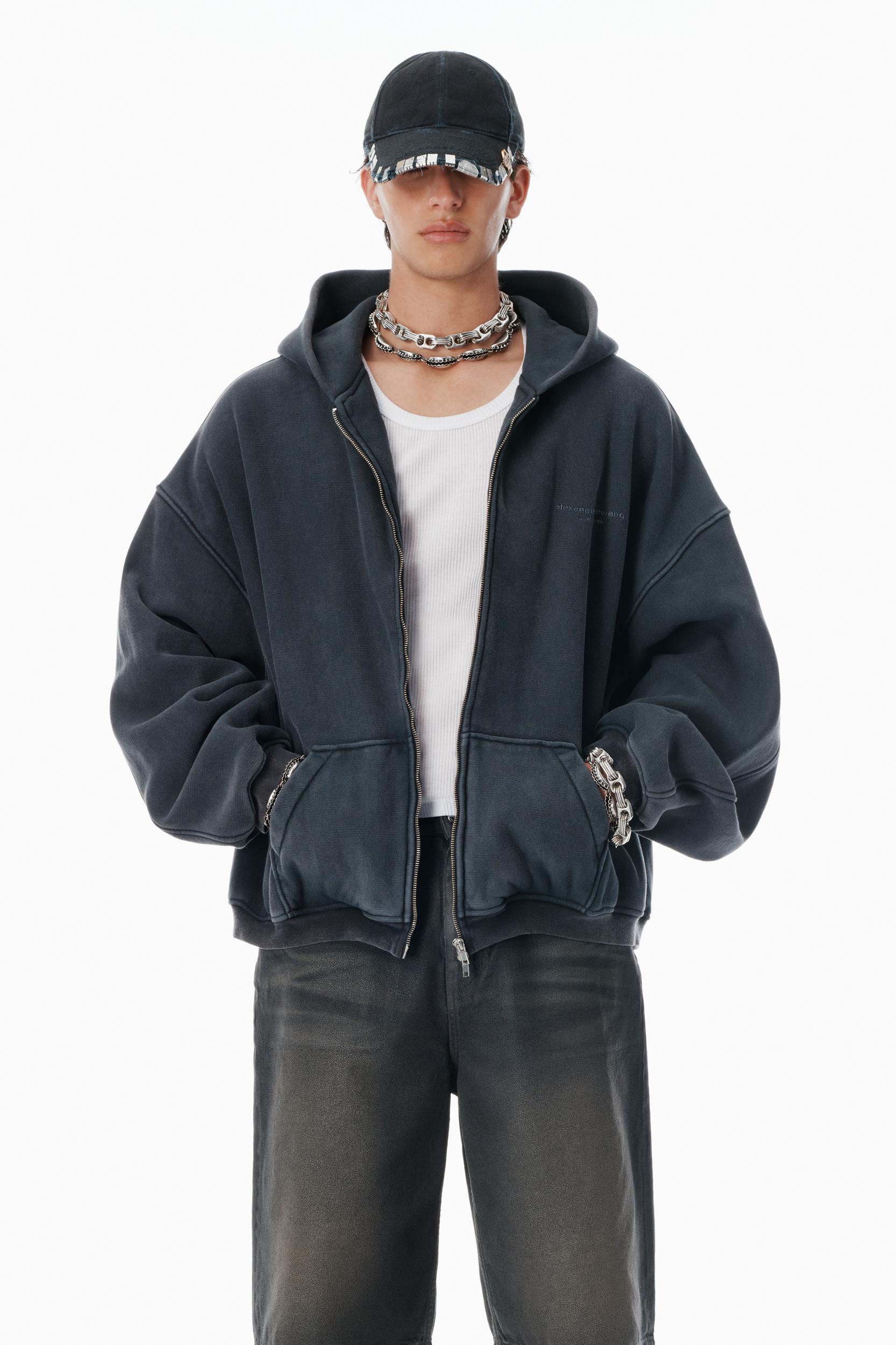 Black Cotton Logo Zip-up Hoodie Product Image