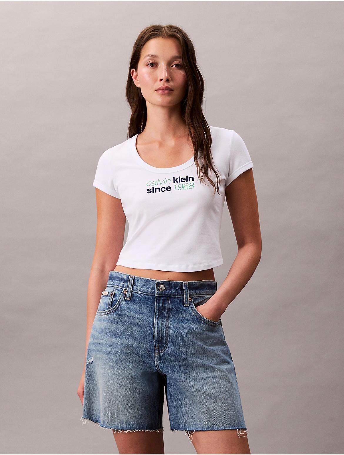 Calvin Klein Womens Logo Graphic Baby Tee - Blue Product Image