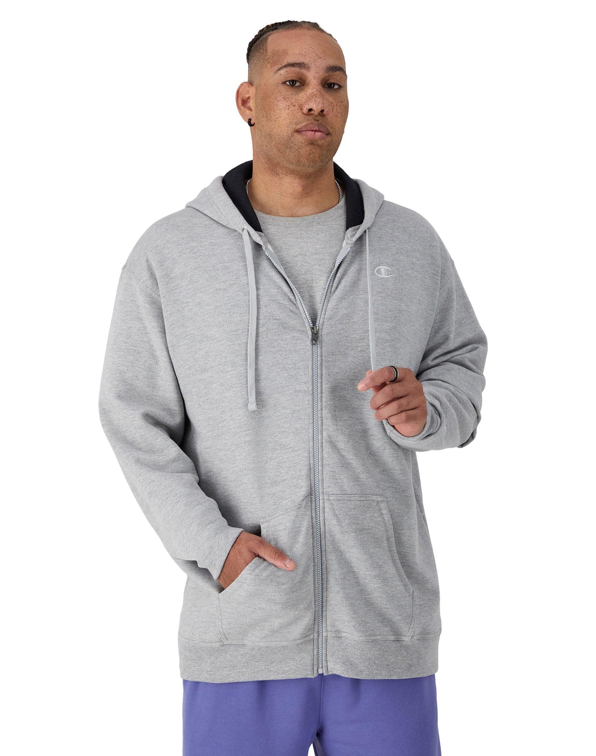 Mens Champion Powerblend Full Zip Hoodie, C Logo (Big & Tall) Black XLT Product Image