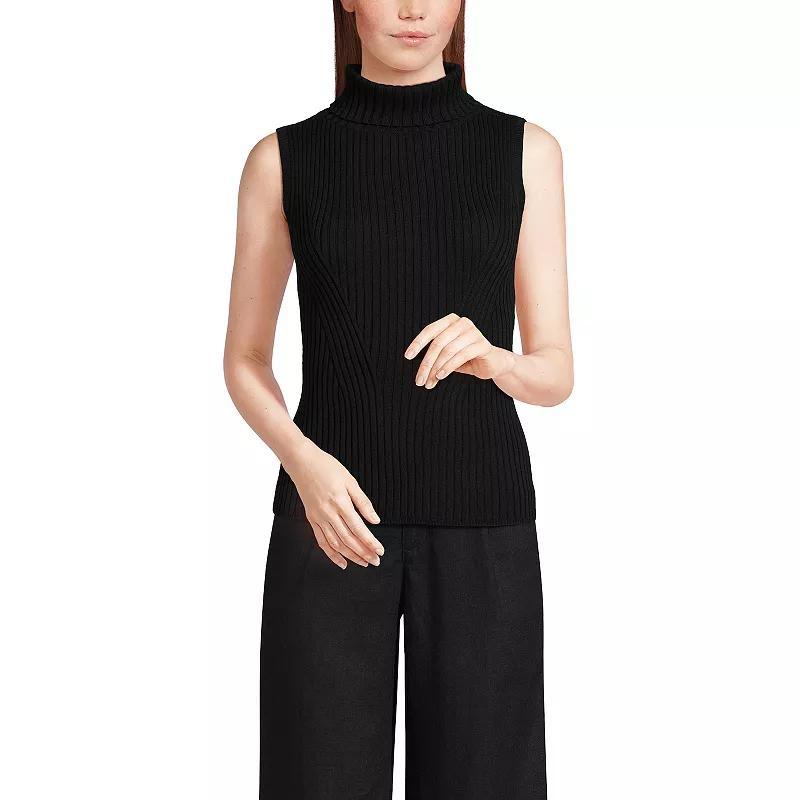 Women's Lands' End Fine Guage Turtle Neck Tank Sweater, Size: Large, Vicuna Grey Product Image