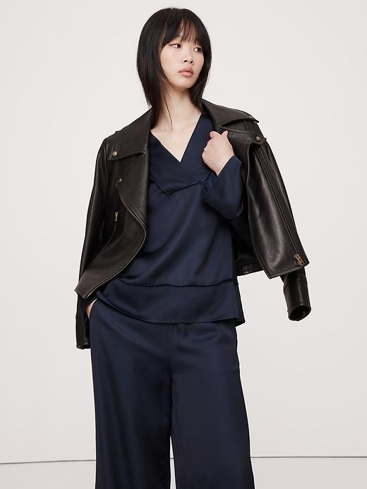 Relaxed Satin V-Neck Top Product Image