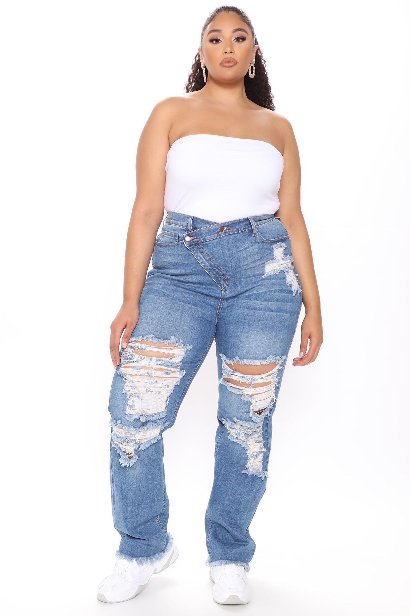 Don't Get Crossed Over Slouch Fit Jeans - Medium Blue Wash Product Image