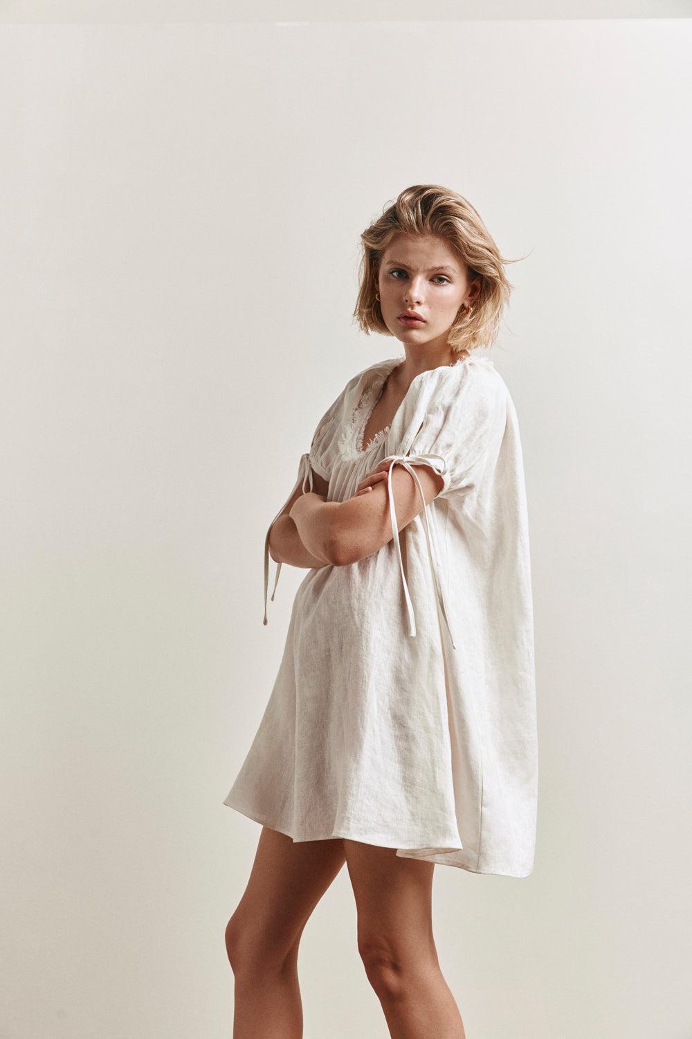 Evelyn Linen Mini Dress White Product Image