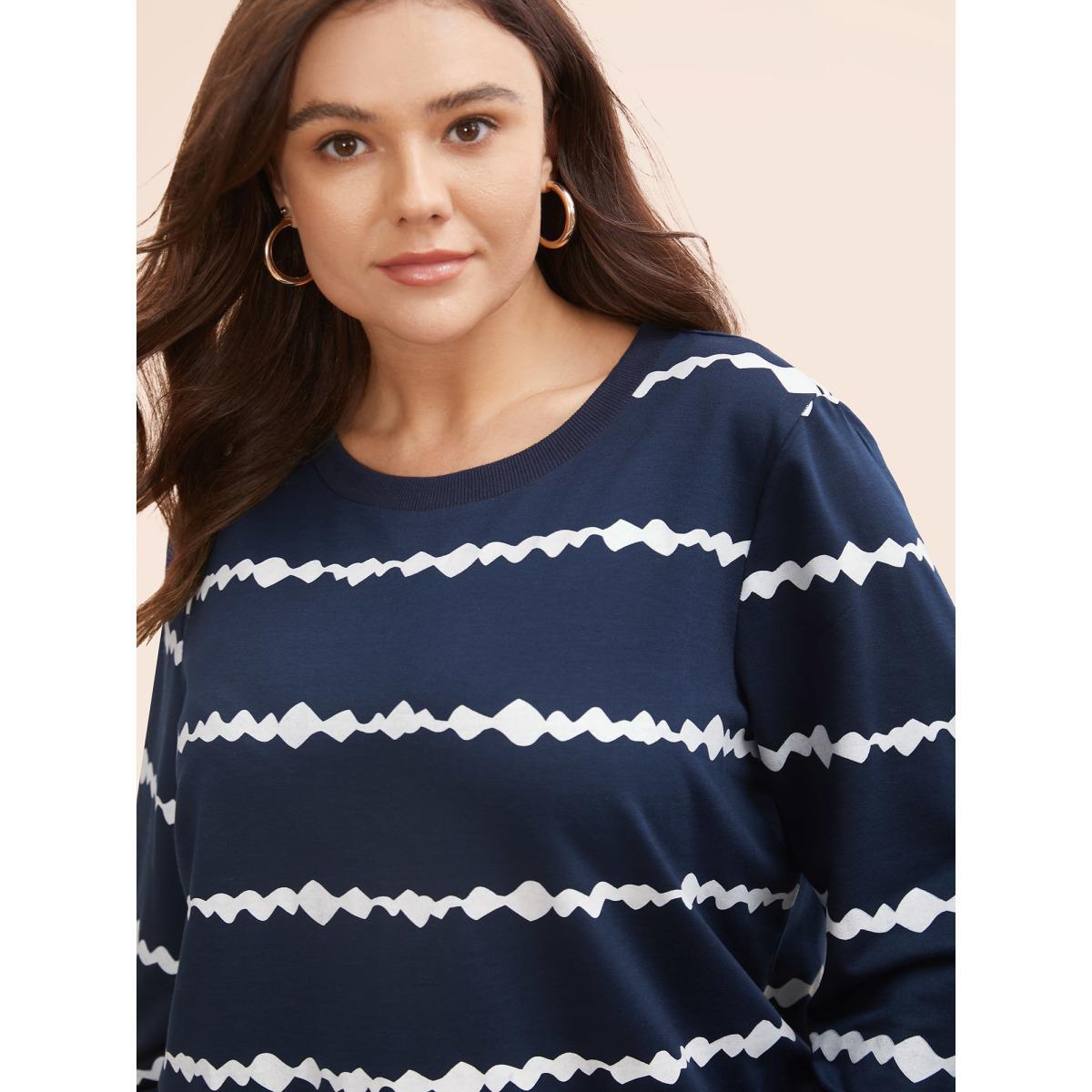 Plus Size Round Neck Asymmetrical Striped Sweatshirt Women Midnight Casual Contrast Round Neck Everyday Sweatshirts BloomChic 22-24/3X Product Image