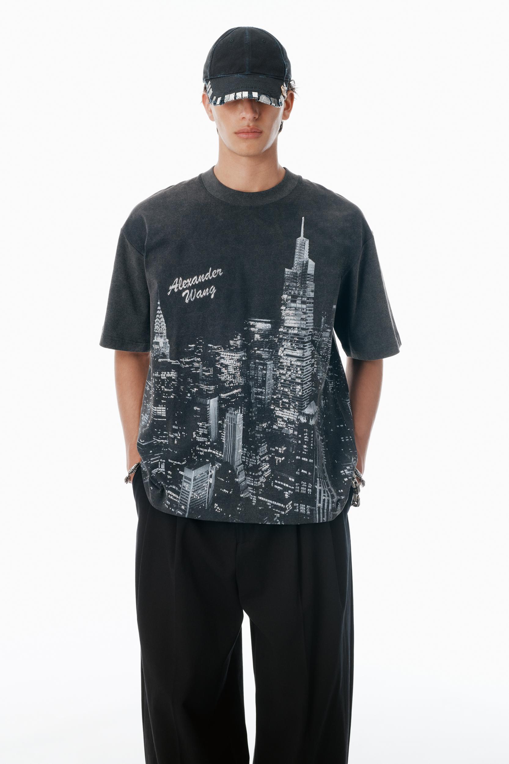Black Ny Skyline Crystal Hotfix T-shirt Product Image