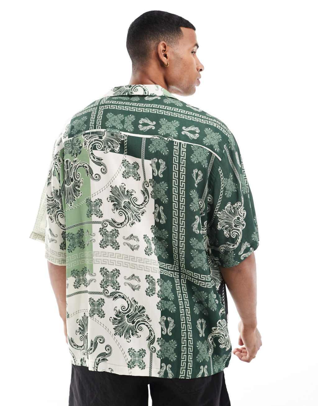ASOS DESIGN oversized shirt in green paisley bandana print Product Image