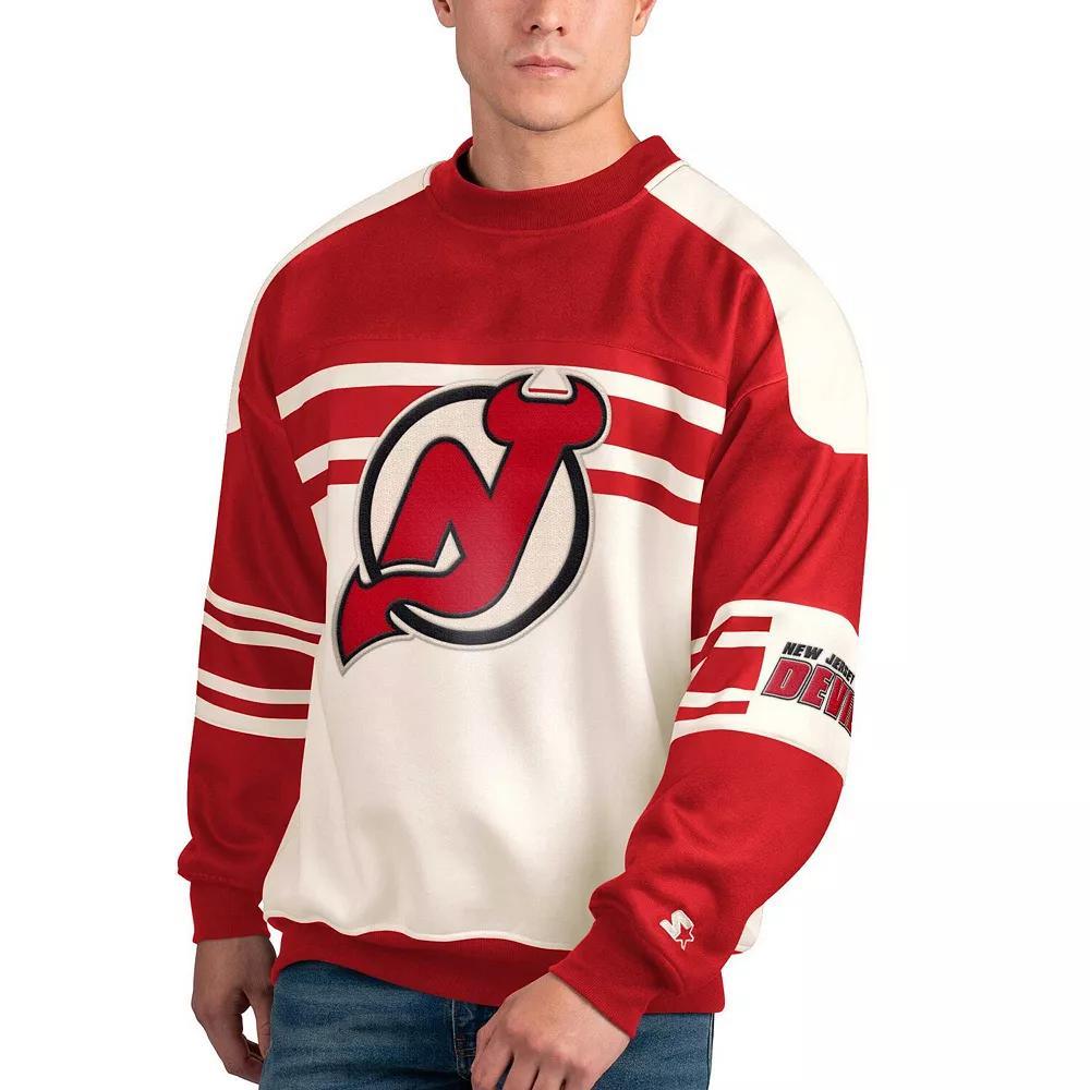 Men's Starter White New Jersey Devils Defense Fleece Crewneck Pullover Sweatshirt, Size: XL, Nhl White Product Image