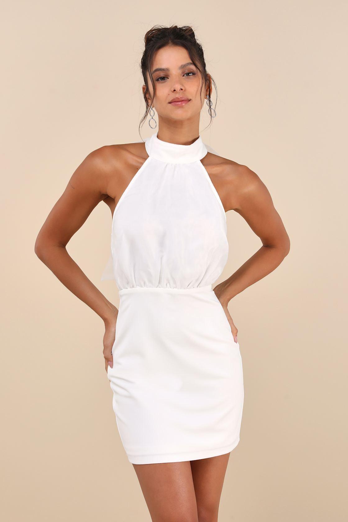 Simply Magnificent White Organza Halter Backless Mini Dress Product Image