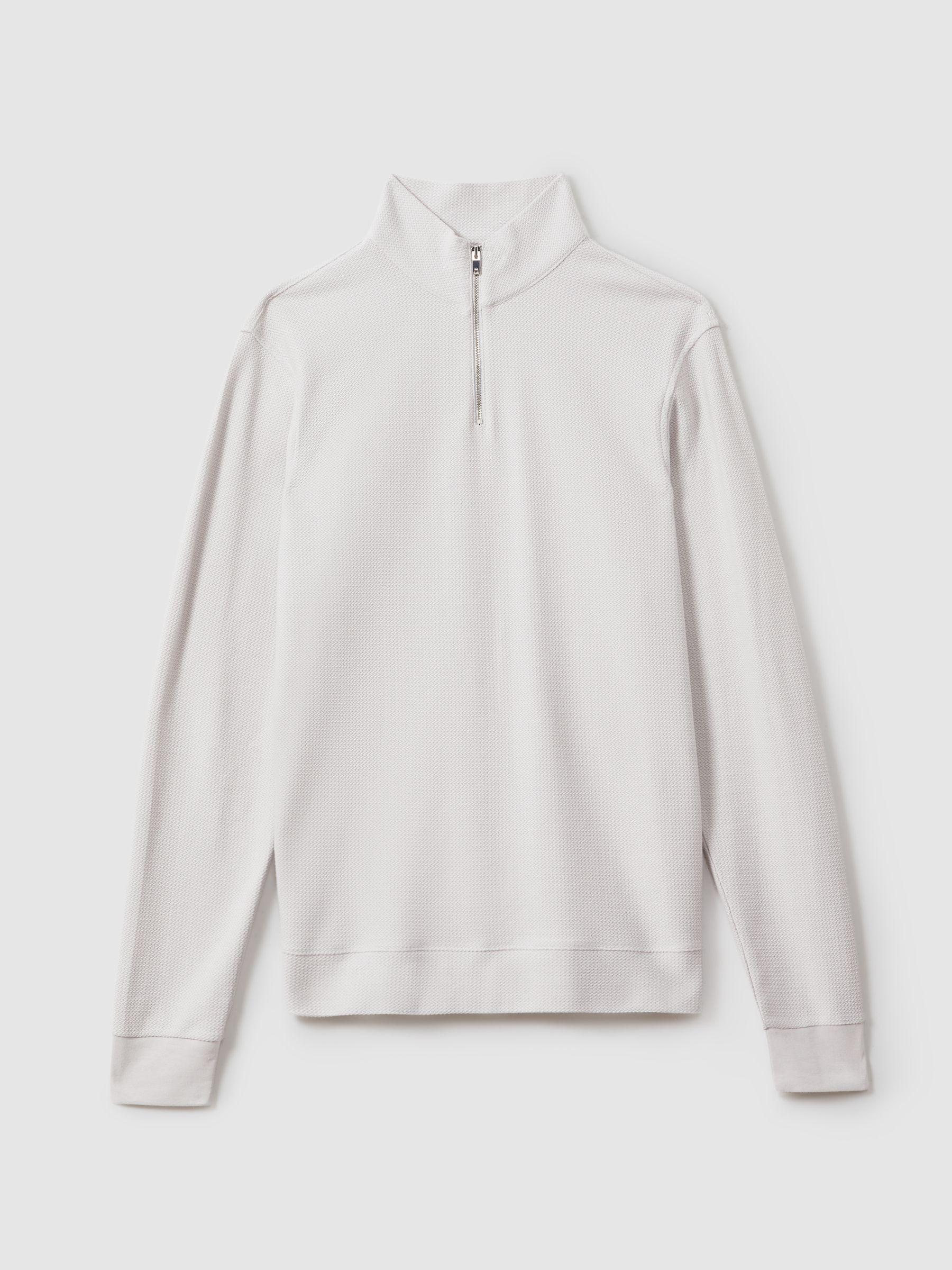 Textured Cotton Half-Zip Funnel Neck Top in Silver Product Image