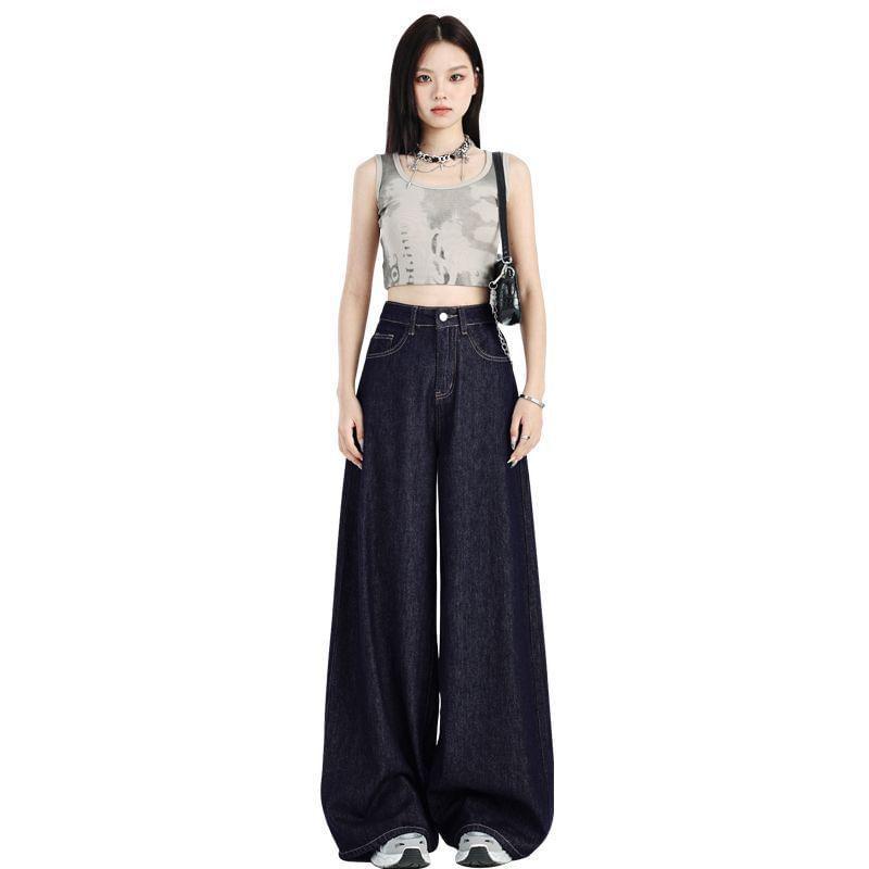 High Waist Unwashed Wide Leg Jeans Product Image