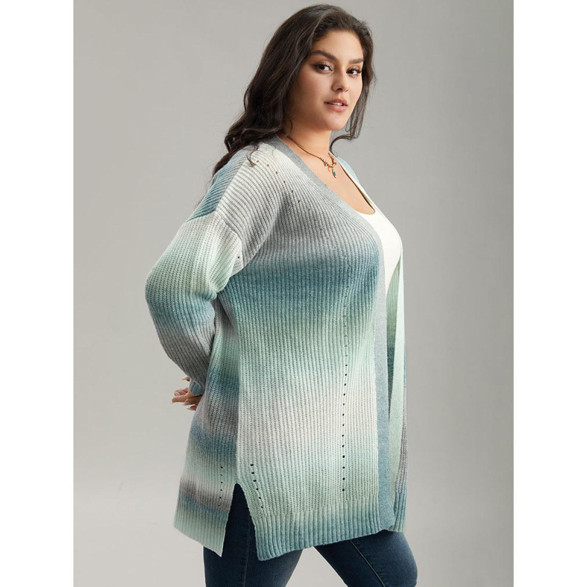 Plus Size Ombre Split Side Open Front Cardigan Multicolor Women Casual Loose Long Sleeve Everyday Cardigans BloomChic 10/M Product Image