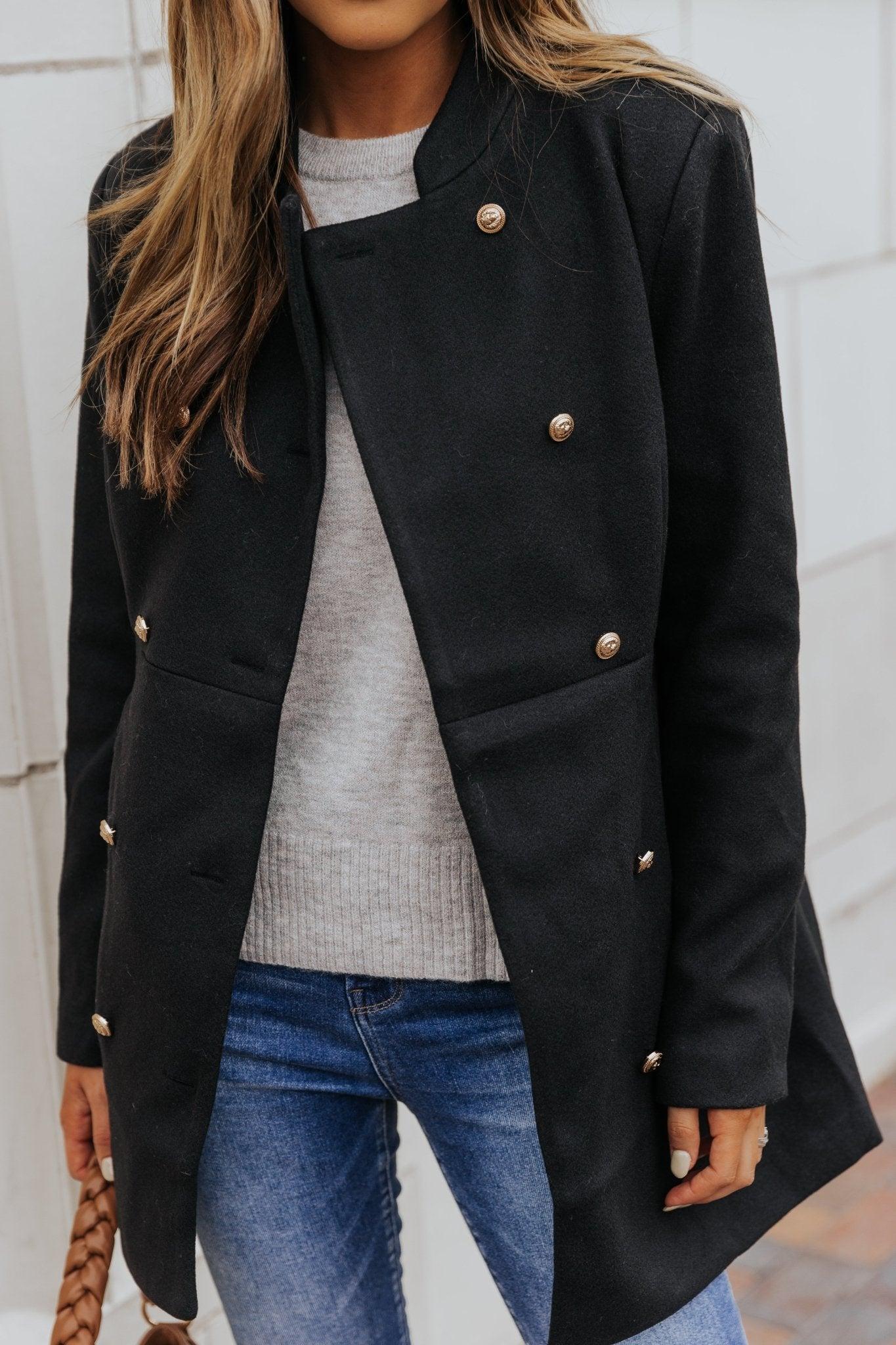 Black Double Breasted Peacoat - FINAL SALE Product Image
