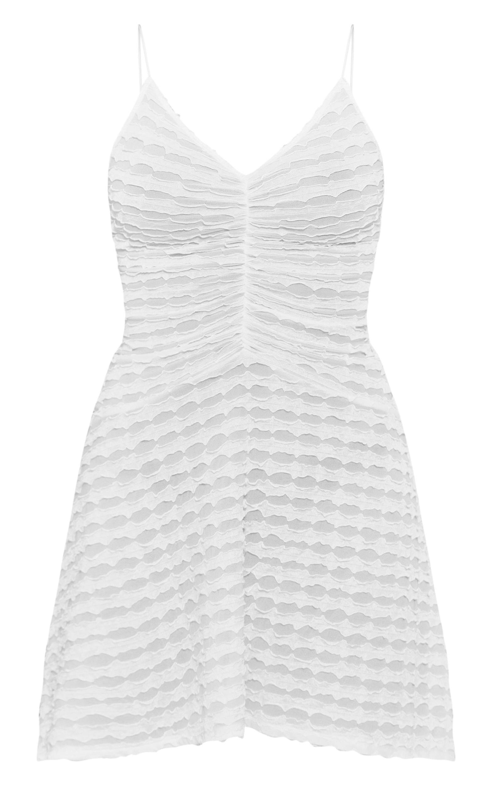 White Textured Ruched Strappy Shift Dress Product Image