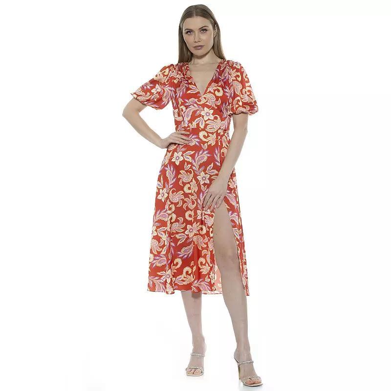 Women's ALEXIA ADMOR Puff-Sleeve Fit & Flare Dress, Size: 10, Brown Floral Product Image