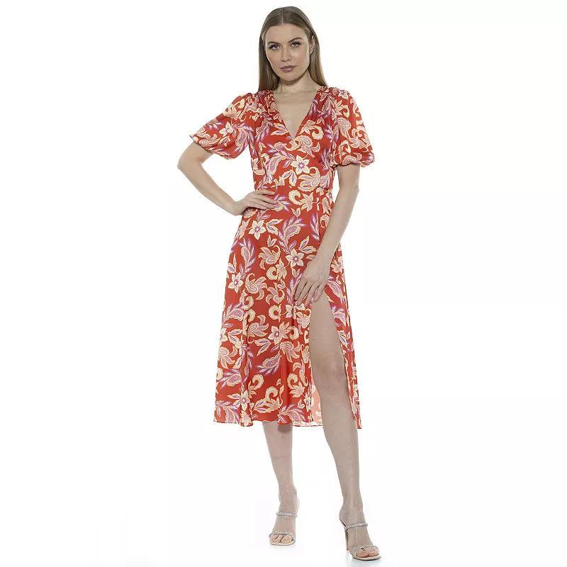 Women's ALEXIA ADMOR Puff-Sleeve Fit & Flare Dress, Size: 10, Brown Floral Product Image