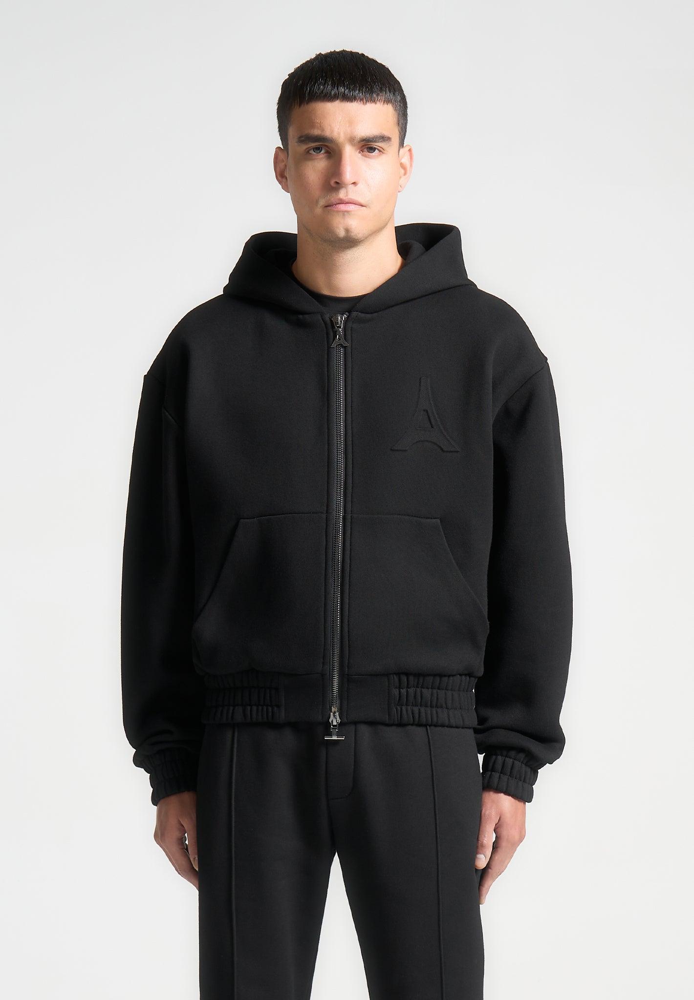 Éternel Eiffel Embossed Zip Hoodie - Black Male Product Image