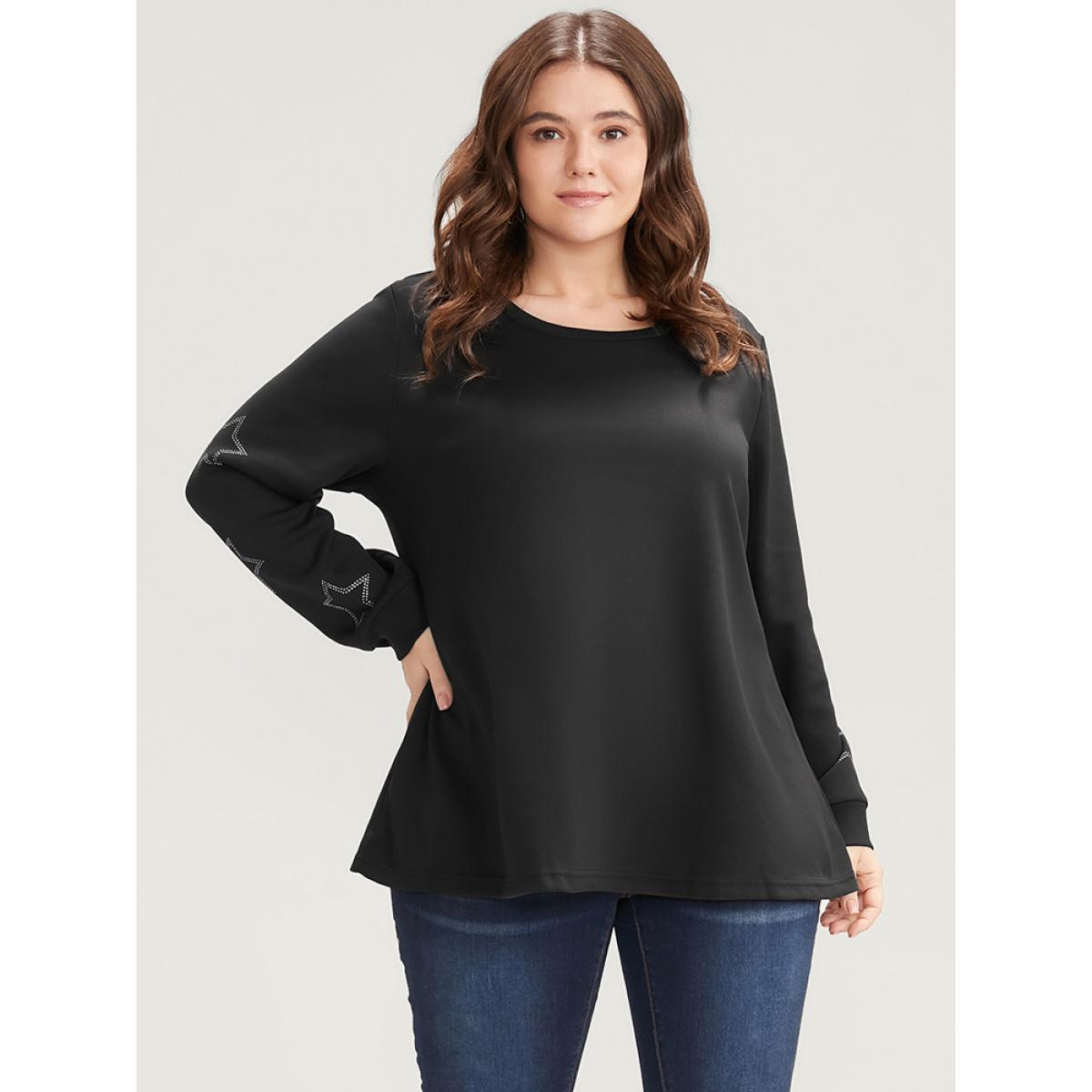 Plus Size Star Print Round Neck Drop Shoulder Sweatshirt Women Black Elegant Printed Round Neck Dailywear Sweatshirts BloomChic 14-16/1X Product Image