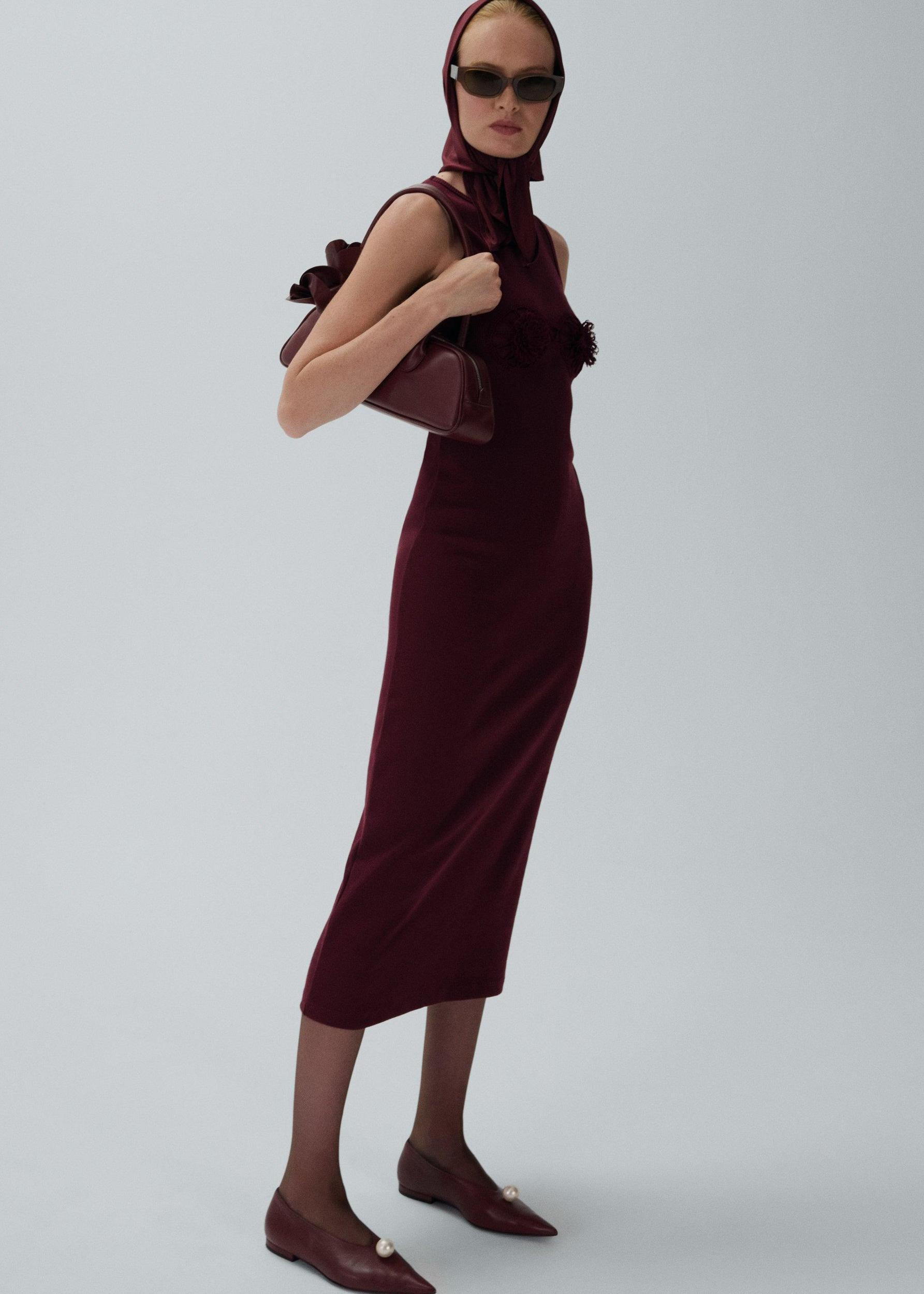 Crochet bra cotton tank dress in bordeaux Product Image