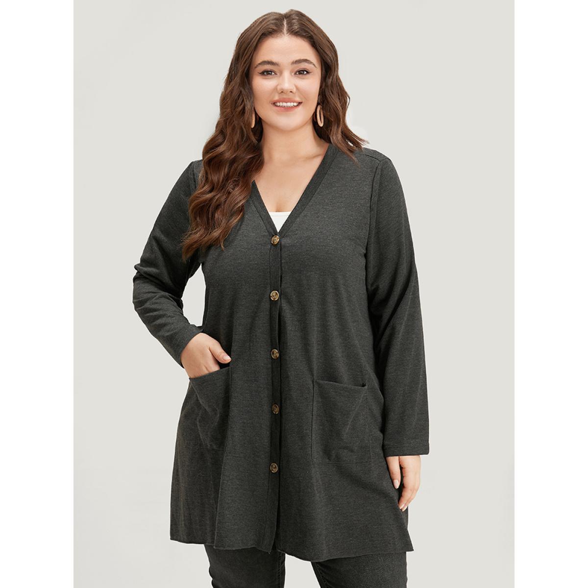 Plus Size Halloween Plain Pocket Asymmetrical Hem Coat Women DimGray Casual Plain Ladies Dailywear Winter Coats BloomChic 10/M Product Image