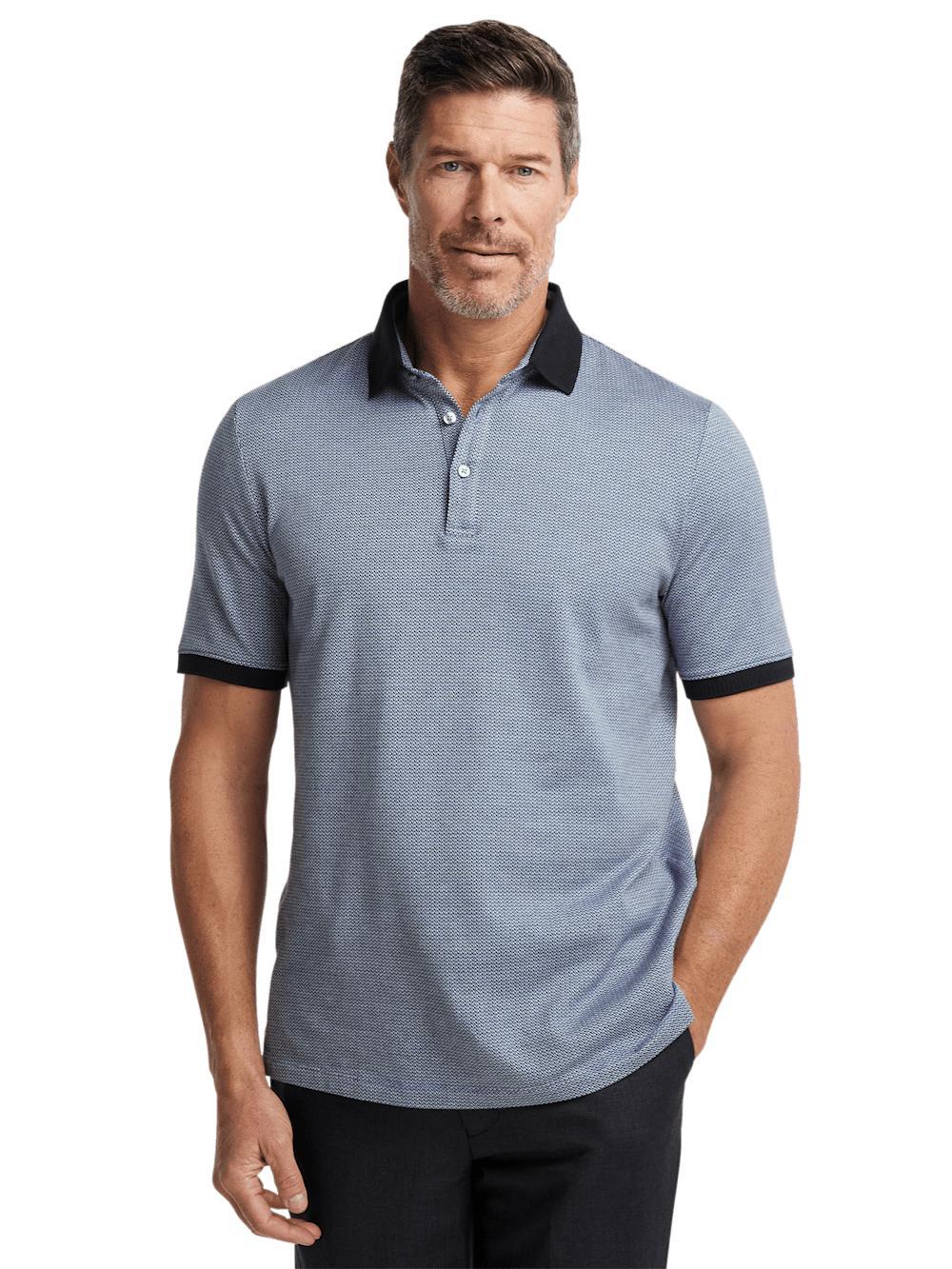 Cotton Three Button Polo - Blue Multi Product Image