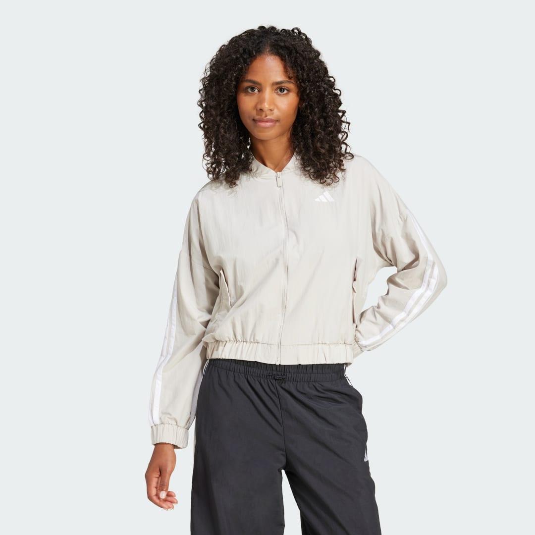 adidas Essentials 3-Stripes Lifestyle Woven Bomber Jacket Olive Strata M Womens Product Image