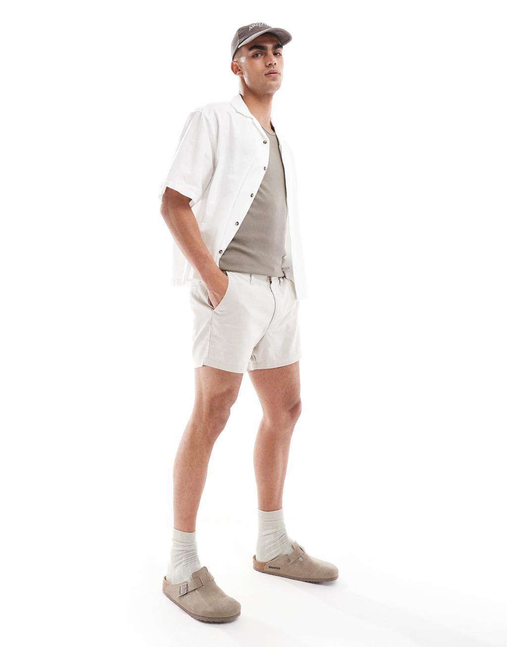 ASOS DESIGN slim linen shorts in beige Product Image