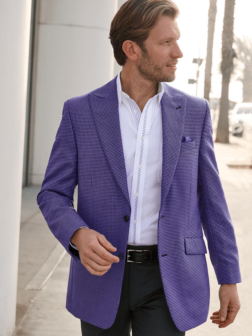 Wool Houndstooth Single Breasted Peak Lapel Sport Coat - Purple Product Image