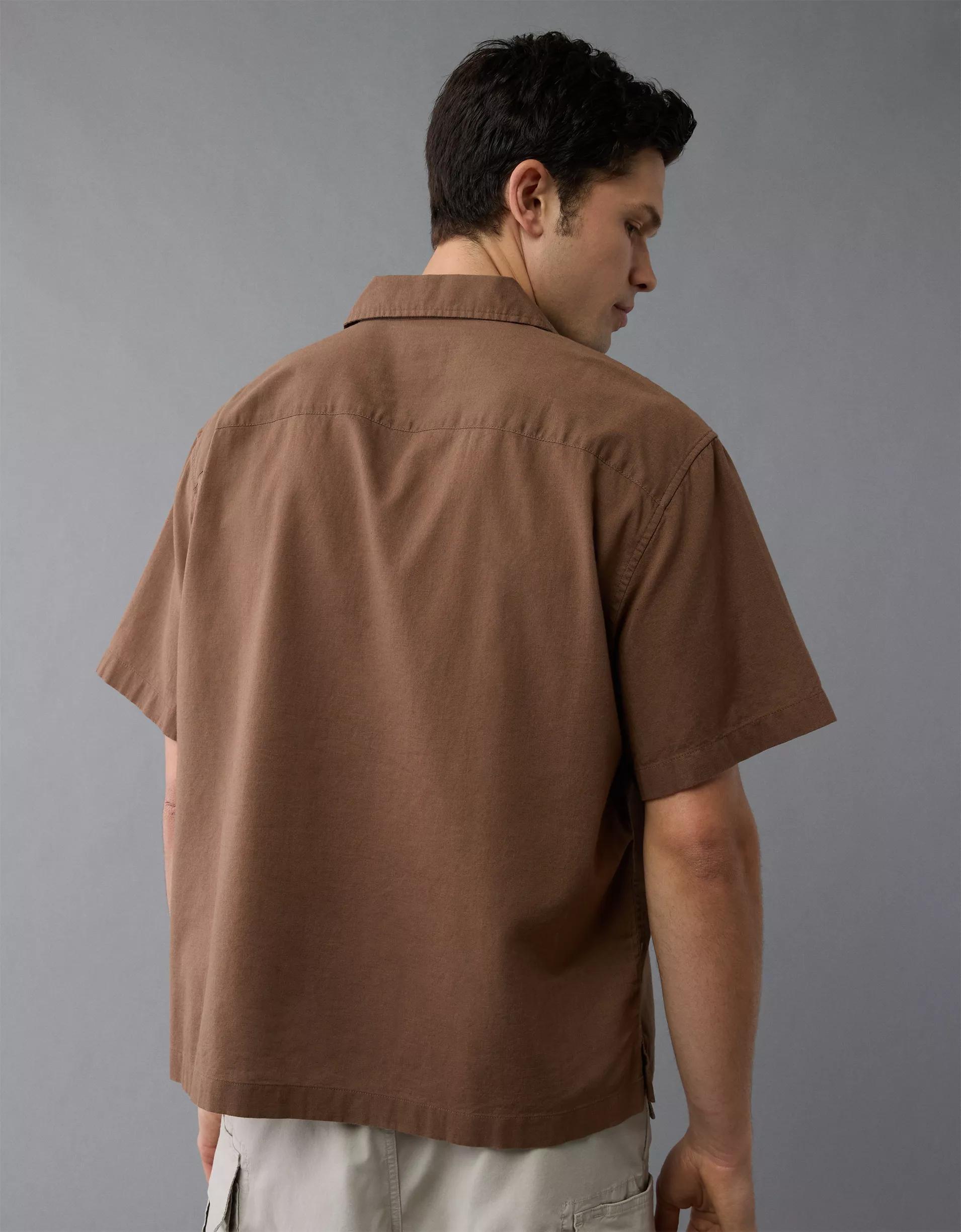 AE Poolside Linen-Blend Embroidered Button-Up Shirt Product Image