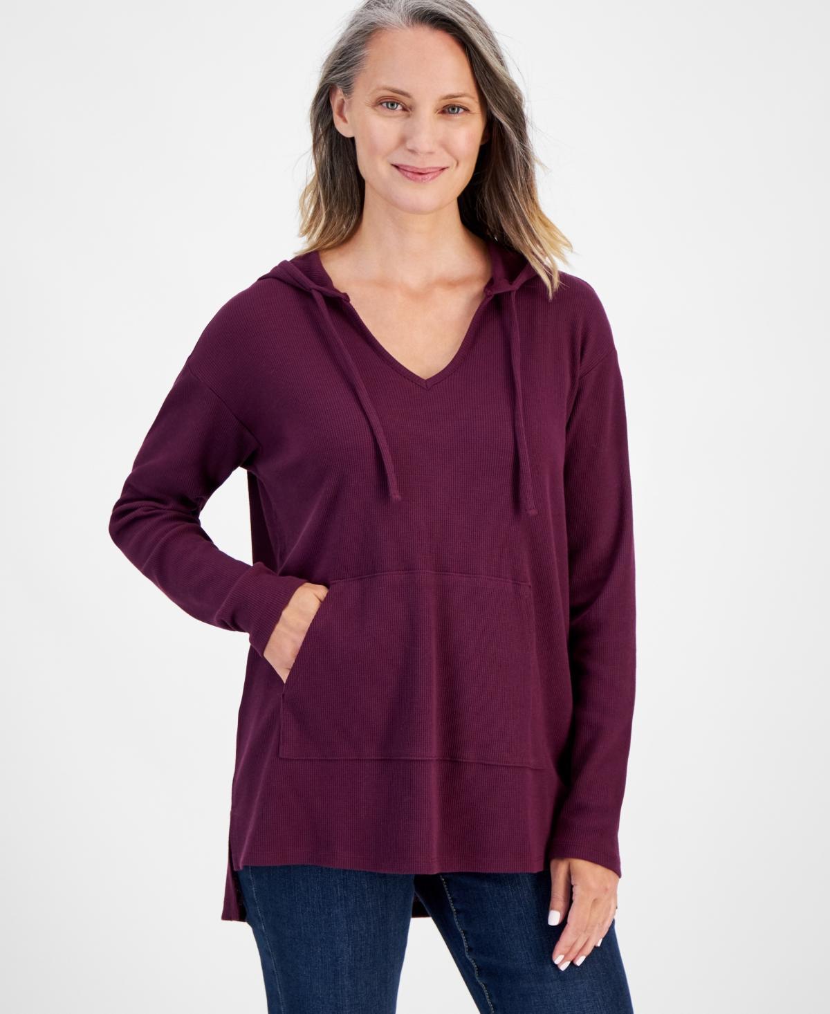 Style & Co Petite Waffle-Knit Tunic Hoodie, Created for Macys Product Image