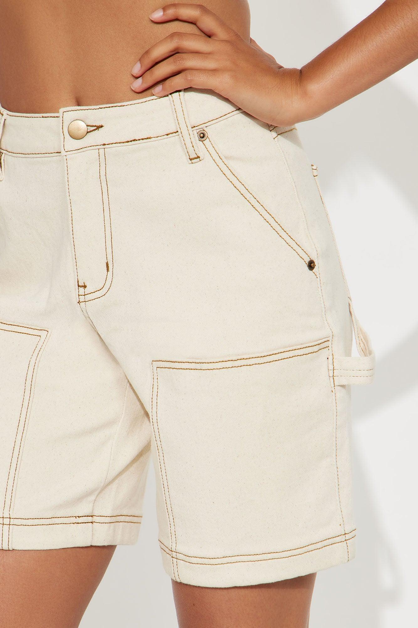 Work Hard Utility Denim Shorts - Cream Product Image