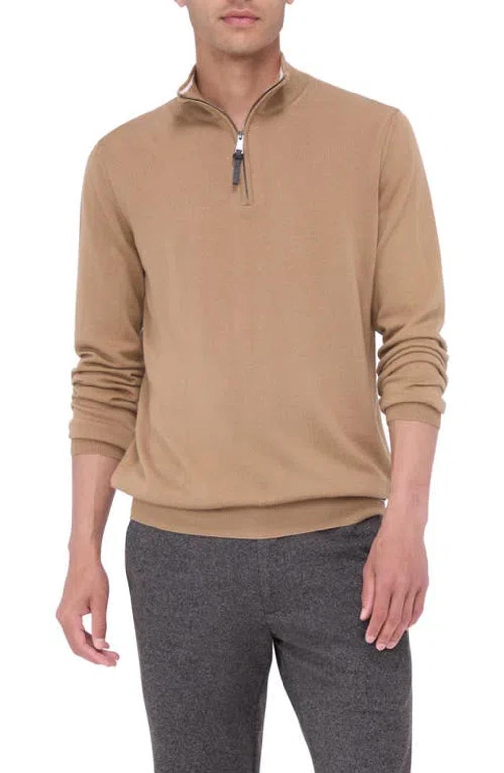 BUGATCHI Merino Wool Quarter Zip Pullover In Camel Product Image
