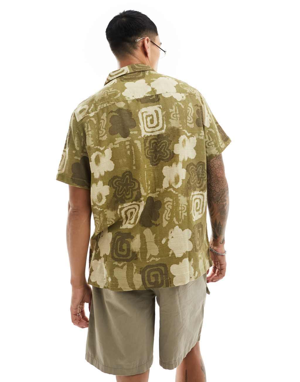 ASOS DESIGN relaxed revere shirt in vintage look stamp print Product Image