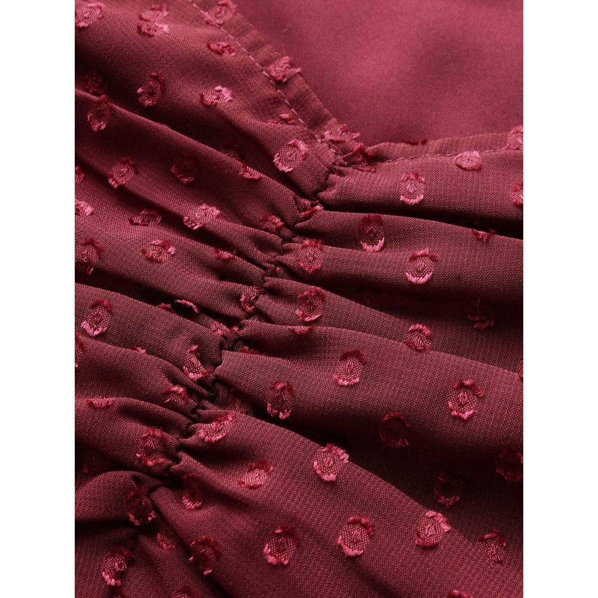Plus Size Plain Textured Ruched Lantern Sleeve Dress Scarlet Women Elegant Heart neckline Elbow-length sleeve Curvy BloomChic 28/5X Product Image