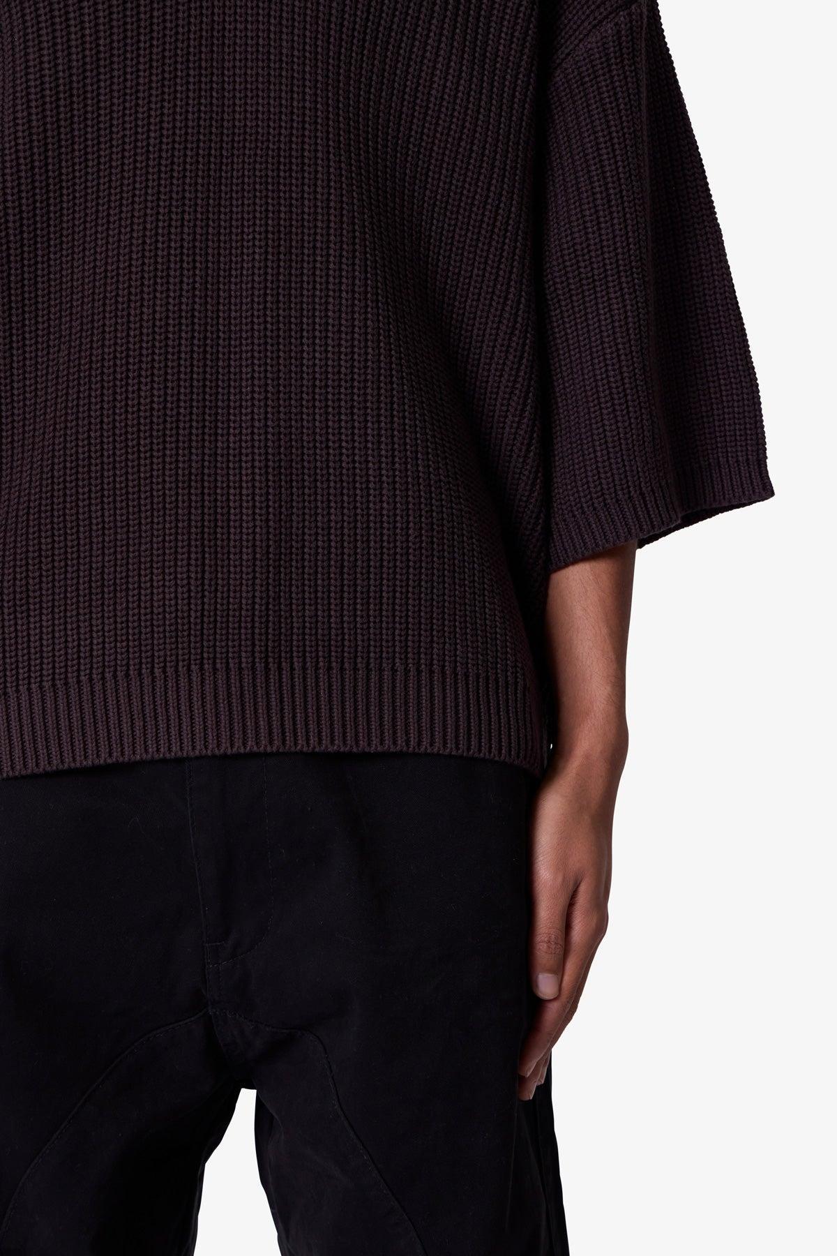 Knitted Ribbed Polo Shirt - Brown Product Image