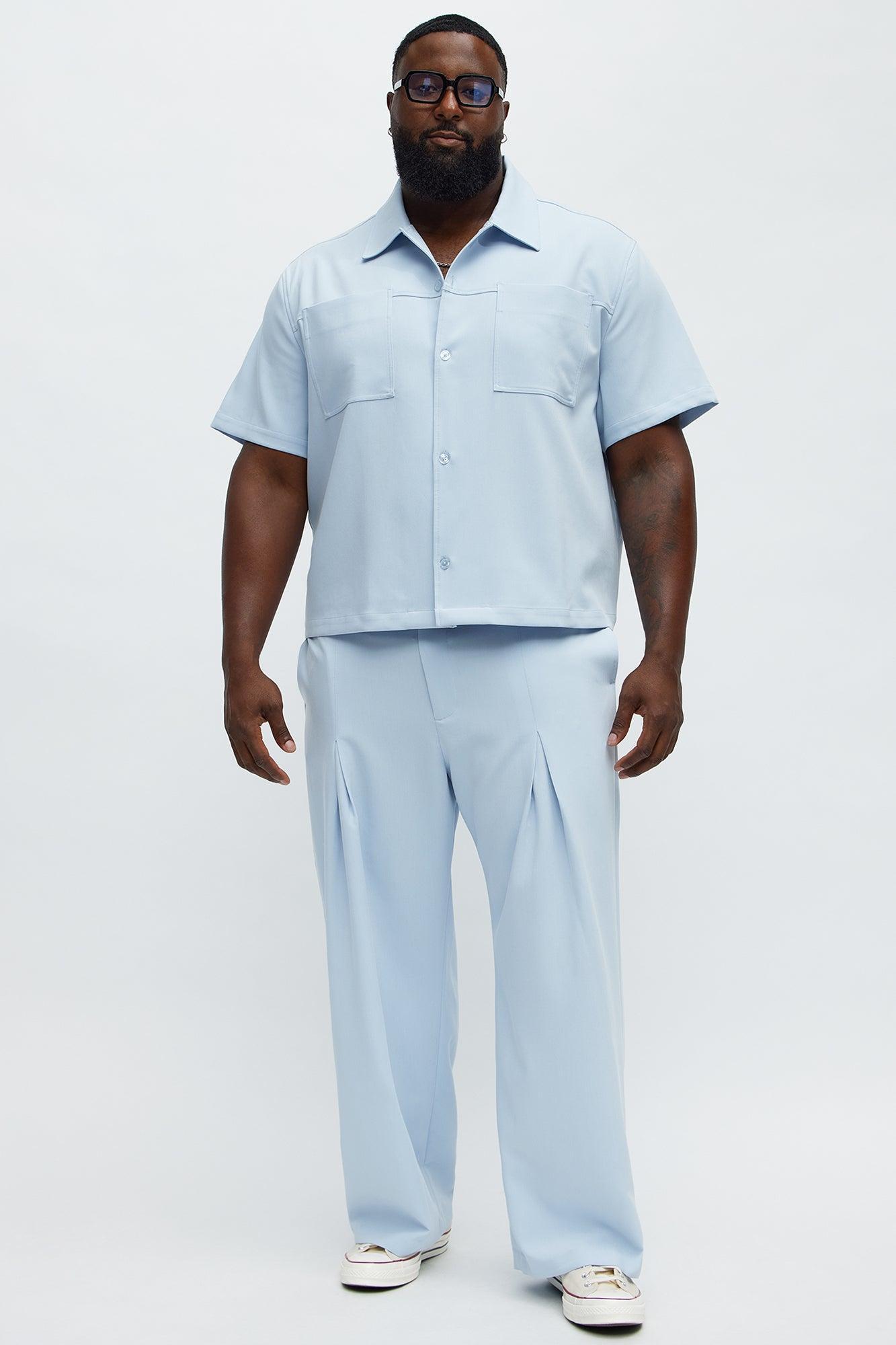 Ronan High Waisted Pleated Trousers - Light Blue Male Product Image