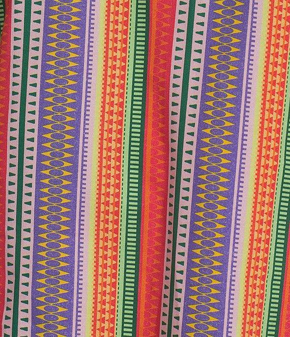 Calessa Petite Size Multi Stripe Split V-Neck Short Ruffle Sleeve Tunic Product Image