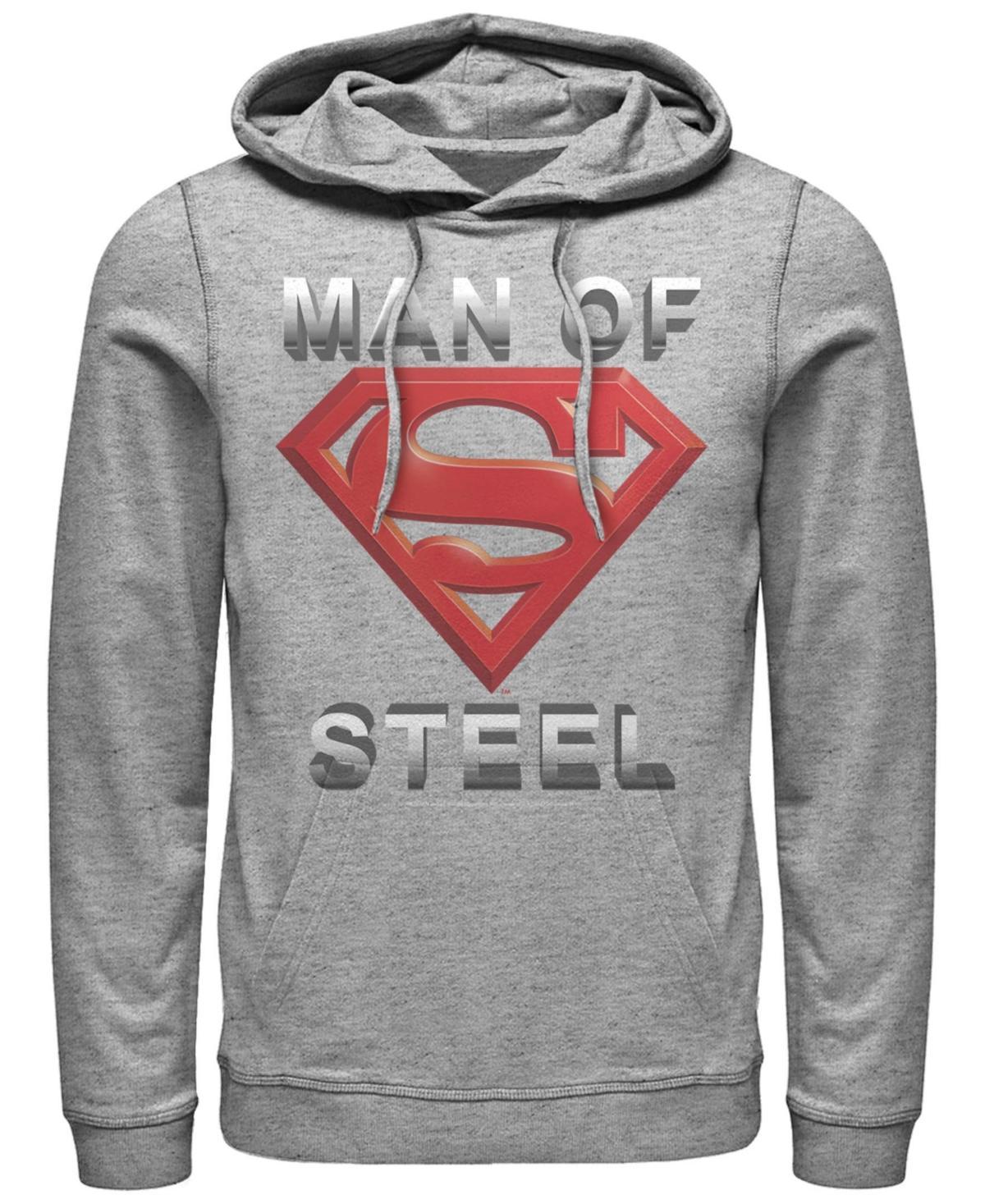 Men's DC Comics Superman Man Of Steel Text Logo Hoodie, Size: XL, Athletic Grey Product Image