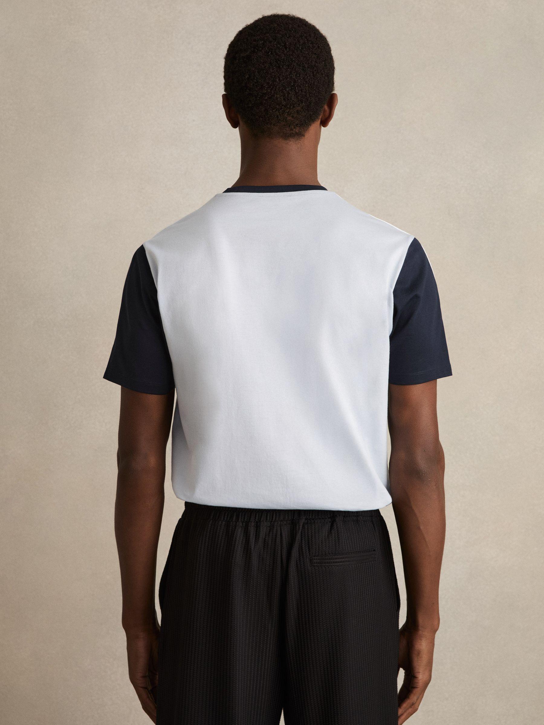 Mercerised-Cotton Colour-Block T-Shirt in Soft Blue/Navy Product Image