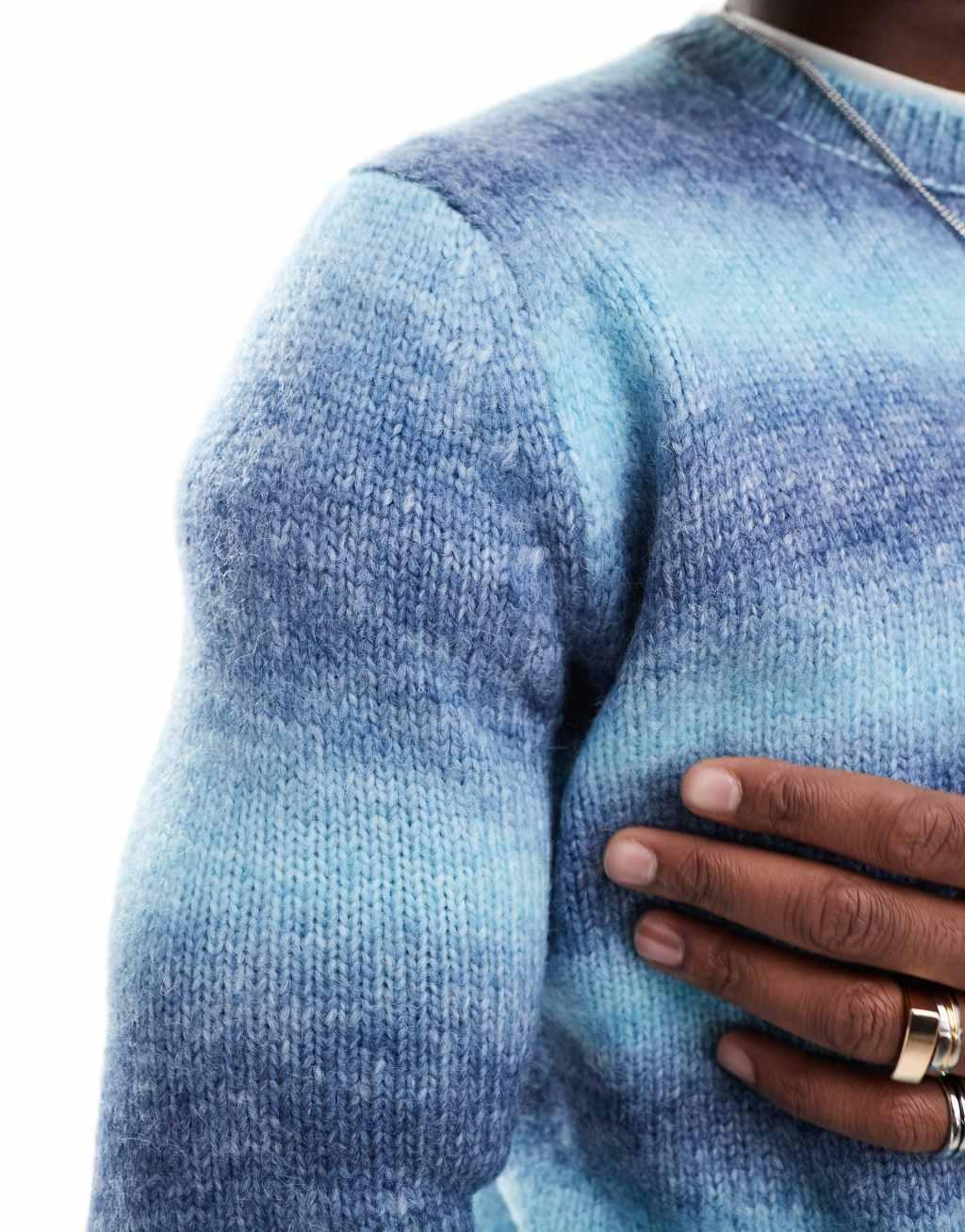 ONLY & SONS crew neck brushed sweater in blue stripe Product Image