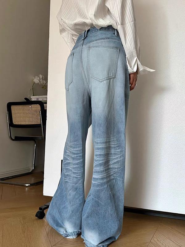 American Style Washed Scratches And Worn Out Boyfriend Jeans Product Image