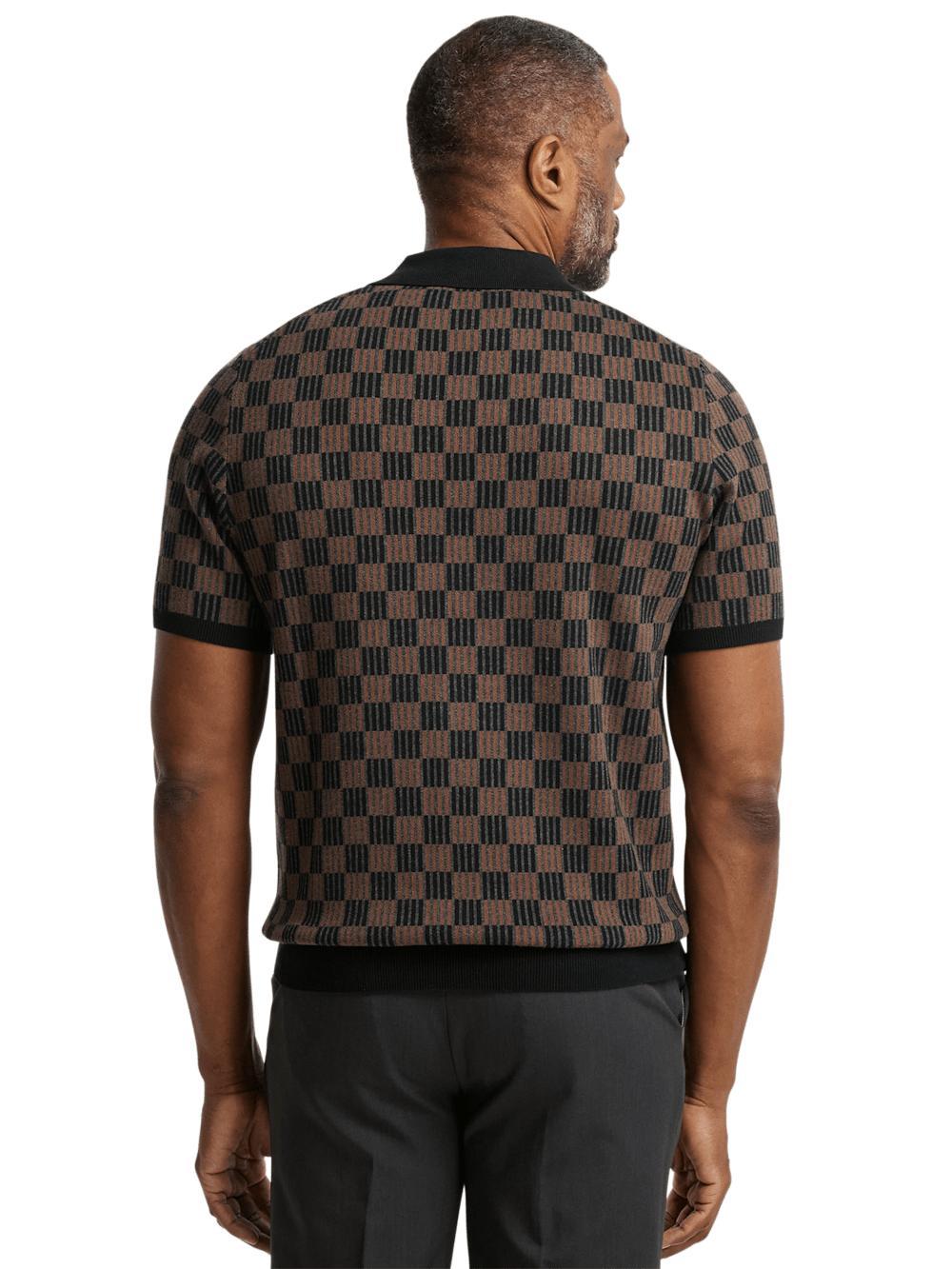 Cotton V-neck Polo - Black/brown Product Image